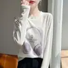 Verão Novo Feminino Lyocell Gola Redonda Fino Manga Longa Versátil Moda Slim Fit Solto Casual Camada Base Top Tricô