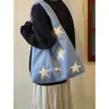 Bolso de Hombro de Lana Bordado de Estrella Retro Coreano Nuevo Bolso Tote Casual Simple para el Trabajo Gran Capacidad Bolso de Axila