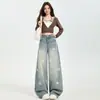 Jeans de Pierna Ancha con Estampado de Estrellas Retro Americano Otoño 2026 para Mujer, Diseño Holgado de Pierna Recta, Adelgazantes, Pantalones Largos hasta el Suelo