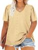 2026 Transfronterizo Amazon Talla Grande para Mujer Cuello en V Estilo Palacio Color Sólido Manga Corta Camiseta Top Holgado