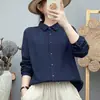 Camisa de Algodão Puro Gaze Dupla Bordada Manga Longa Feminina Estilo Floresta Bordado Floral Literário Macia Amiga da Pele Top Solto