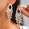 Pendientes Cuadrados con Borla, Tachuelas Plateadas y Circonita Diamante, Simples, Modernos, Exquisitos, Elegantes, Lujo Ligero, Pendientes de Alta Gama para Mujer