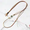 Colar com cordão de couro ajustável e pingente de jade, cordão para joias, corrente de pescoço de âmbar e ágata, corrente para suéter, unissex, atacado