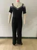 Vestido Estampado Nuevo Primavera y Verano 2025 Ropa Transfronteriza Europea y Americana Mono de Pierna Ancha Cruzado Vestido de Una Pieza Cintura Ceñida