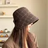 Sombrero de pescador a cuadros para mujer de otoño e invierno, sombrero casual de moda para viajes al aire libre, sombrero coreano con lazo que hace que la cara se vea más pequeña