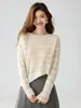 Cardigã de cashmere jacquard vazado estilo boho ombro a ombro 2026 outono novo malha fashion arejada para mulheres