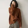 Suéter de punto de cachemira grueso para mujer, jersey engrosado con trenzado de siete agujas, corte holgado vintage, nuevo top versátil