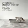 Bandeja sanitaria para gatos de acero inoxidable, Cubeta abierta grande para arena de gato con lados altos, Bandeja de metal anti-salpicaduras para gatos de interior
