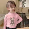Y2132# Camiseta interior de terciopelo con cuello semi-alto para niñas, nueva ropa de otoño e invierno, camiseta de manga larga para niños grandes, camiseta cálida