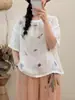 Camiseta de Pulóver Juvenil de Verano Nuevo Estilo Holgada de Sarja y Ramio Estampada con Cuello Redondo y Manga Corta, Top Versátil al por Mayor