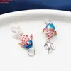 Plata de Ley Epoxy Azul Quemado Escama de Hoja Anillo Doble Colgante Accesorios de Tres Vías Retro DIY Material de Abalorios Hecho a Mano Joyería