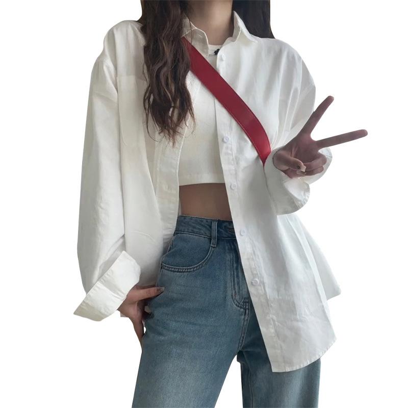 白色衬衫女春秋季设计感小众宽松衬衣外套小个子法式别致长袖上衣