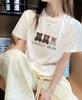 Camiseta de Algodón de Manga Corta para Mujer en Verano Estilo Coreano Holgada Cuello Redondo Estampado a la Moda Versátil Estilo Ins Top Ropa de Mujer de Moda Exportación