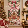 Novidades transfronteiriças: Tecido de fundo de Natal impresso em alta definição, designs de casa de pão de gengibre e renas, série de tecidos de fundo para decoração festiva