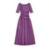 Atacado de Roupas Femininas Transfronteiriças Verão Novo Moda Estilo Europeu e Americano Cor Sólida Vestido Longo Francês Cintura Franzida Afunilado Emagrecedor