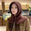 Chapéu balaclava coreano feminino, chapéu quente de inverno, cachecol, peça única, proteção auricular de malha, chapéu de lã, chapéu de malha