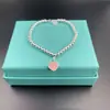 Pulseira esmaltada em formato de coração clássico da marca T com contas de 4 mm, banhada a prata S925, pingente de coração de camada dupla, pulseira de contas azul, vermelha e rosa