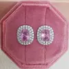 Corea del Sur Ins Nueva Moda Elegantes Pendientes de Diamante Rosa Circonita Creativos Simples Pendientes Redondos Completos de Diamante Femeninos E6841