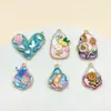 Colgante de aleación de zinc con goteo dorado estilo pintura al óleo en forma de corazón 3D Flor de rosa perlada Libélula Accesorios para pendientes DIY