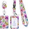 Cordón retráctil para tarjetas de identificación de poliéster con estampado floral pequeño, hebilla de fácil extracción y diseño de mariposa de aleación de zinc blanco