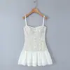 6824-26 Vestido Francés Delgado de Primavera con Escote en V, Espalda Cruzada y Tirantes Estampados de Retazos Vestido Corto