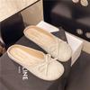 Sapatos Planos Quadrados de Verão 2025 para Mulheres, Boca Rasa, Salto Baixo, Sola Macia, Laço, Couro Macio, Mocassins de Uso Externo Estilo Francês