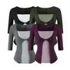 Camiseta de manga tres cuartos para mujer con look de dos piezas estilo coreano, nuevo diseño de otoño, top interior ajustado y adelgazante