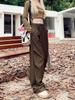 Pantalones de Trabajo Personalizados de Cinco Piezas Estilo Coreano para Mujer, para Otoño, con Cintura Elástica, Cordón, Pierna Recta, Casual, Corte Holgado, Pierna Ancha, Diseño Plisado, Cangrejo