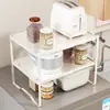 Estante de almacenamiento para encimera de cocina, soporte para ollas extensible, estante de almacenamiento multifuncional para microondas y olla arrocera para el hogar