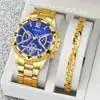 Pulseira de Relógio Masculino Popular Transfronteiriça Conjunto de 2 Peças Relógio de Pulso Masculino de Quartzo com Mostrador Grande de Alta Qualidade Conjunto para Venda por Atacado