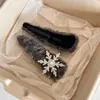 Atmosfera de Outono e Inverno Grampo de Cabelo de Pelúcia Floco de Neve Clipe Lateral para Mulheres Laço Lateral Clipe de Linha Única Franja Meio Presa Clipe de Bico de Pato