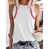 Regata pulôver solta sem mangas com gola redonda Azul urbano casual uniforme de beisebol colete estampa digital camiseta feminina