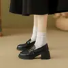 En Stock~Mocasines de Suela Gruesa para Mujer 2025 Nuevos Negros de Tacón Alto Hebilla Doble Fila Estilo Británico Zapatos Pequeños de Cuero para Mujer