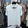 Nueva Camiseta de Manga Corta para Hombre, Verano, Cuello Campana, Casual de Negocios, Delgada, Media Manga, Camisa Polo, Nylon Sin Costuras para Hombre, Envío Directo