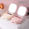 Espejo de Maquillaje Multifuncional Caja de Almacenamiento de Joyería con Peine, Almacenamiento de Aretes Tipo Cajón, Espejo Plegable para Tocador