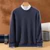 Suéter masculino de cashmere com gola redonda, nova coleção outono/inverno, top de manga longa, peça base versátil e estilosa