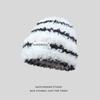 Gorro de Otoño e Invierno para Mujer Estilo Coreano Rayado Que Muestra la Cara Pequeño de Felpa Cálido de Lana Cabeza Grande Agitando Protección para las Orejas Montón de Hombres de Moda