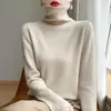 Suéter Feminino 100% Lã Pura com Gola Alta Empilhada, Elegante Pulôver de Tricô Outono/Inverno Base Cashmere