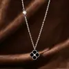 Collar de Plata de Ley S925 con Ágata Negra de Trébol de Cuatro Hojas para Mujer, Estilo Coreano, Lujo Ligero, Cadena de Clavícula de Gama Alta, Colgante Elegante de Trébol de la Suerte