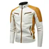 Chaqueta de cuero con costuras de motocicleta para ocio de primavera y otoño de comercio exterior transfronterizo 2024, chaqueta de cuero cálida retro con cuello a la moda para hombre