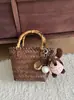 Cesta Pequeña Tejida Marrón de Col, Bolso de Mano Retro de Ratán, Bolso de Paja de Bambú, Bolso de Bambú Hecho a Mano, Bolso de Playa