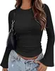 Moda Femenina Transfronteriza Europea y Americana 2026 Blusa Ajustada de Cuello Redondo con Mangas de Campana para Otoño