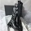 Nuevas Botas Elásticas Ajustadas a la Pierna de Tacón Grueso y Punta Cuadrada Estilo Retro Elegantes de Tacón Alto Hasta la Rodilla Botas de Moda Versátiles para Mujer