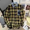 Camisas a Cuadros Retro de Manga Larga para Hombres y Mujeres en Primavera y Otoño 2025, Chaquetas a Cuadros con Cuello Patchwork, Camisas de Marca Modernas