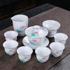Juego de té de cerámica, juego de porcelana blanca de alta calidad, juego de té dorado, cuenco con tapa, taza de té, juego de té de kung fu, logotipo para oficina y hogar