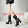 Botines de plataforma de tacón ultra alto 2026, Botas de tacón grueso de tacón alto hasta la mitad de la pantorrilla, Talla 40-50, Botas de cuero de suela gruesa, Botas de moda con forro de felpa