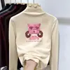 Top Base Térmica Infantil Pelúcia Escovada Gola Meia-Alta Outono/Inverno Meninas Quente Versátil para Crianças Médias/Grandes Borda com Babado Roupa Íntima
