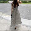 Chique Coreano Verão 2026 Novo Estilo Elegante Laço Listrado Sem Alças Acima do Joelho Vestido Saia Longa para Mulheres