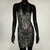 Primavera e Verão 2023 Amazon Novo Vestido Suspensor de Strass Vestido Justo Sexy de Boate Estilo Doce e Apimentado Vestido Rede de Pesca para Mulheres