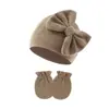 Conjunto de Gorro para Bebé Niña Recién Nacida y Manoplas Elásticas Gorro de Hospital Gorro sin Visera con Lazo Guantes para Niños Pequeños 0-6 Meses